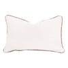 lumbar pillow cream brown leather trim boucle white fabric