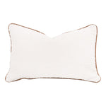 lumbar pillow cream brown leather trim boucle white fabric
