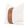 throw pillow square natural down filled boucle white fabric leather detail