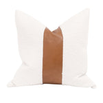 throw pillow square natural down filled boucle white fabric leather detail