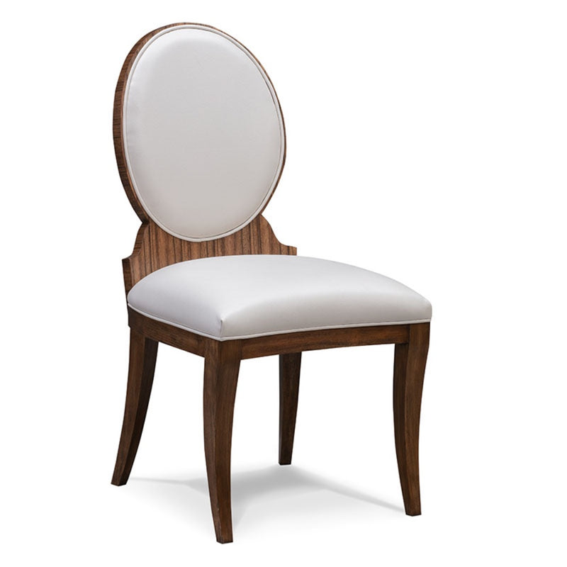 oak wood chair white vinyl seat round back