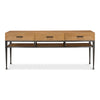 3-drawer console table shelf heather gray finish veneer iron frame