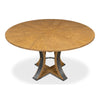 Unique light tan round table with dark leather finishes - Angle 2