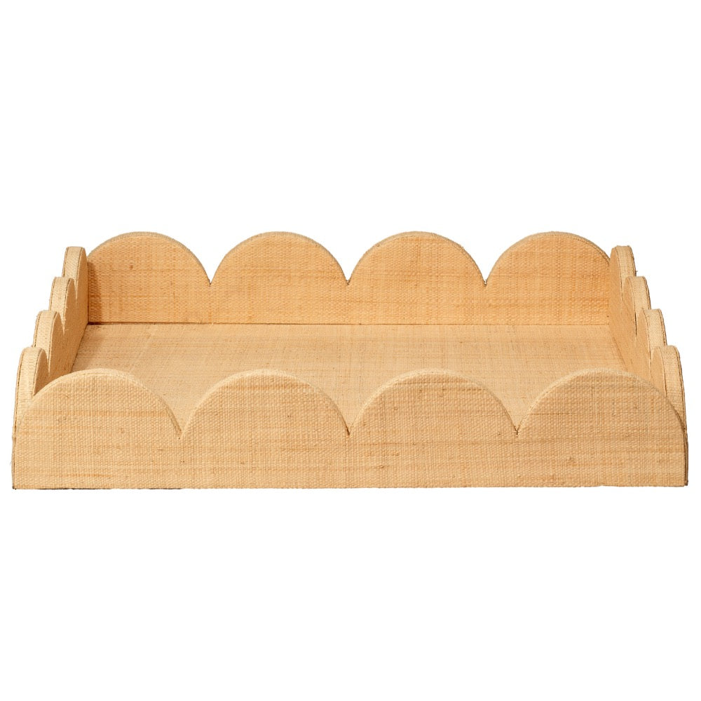 rattan tray scalloped top rectangle organic 