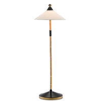 floor lamp white round shade rattan black body 