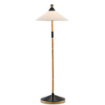 floor lamp white round shade rattan black body 