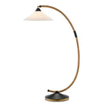 floor lamp white round shade rattan black body 