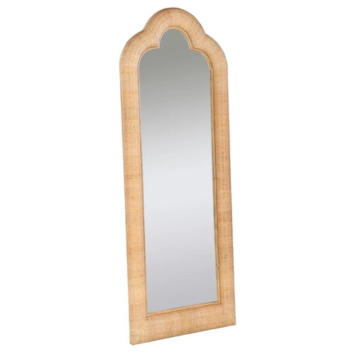 tall arched floor mirror natural rattan woven frame