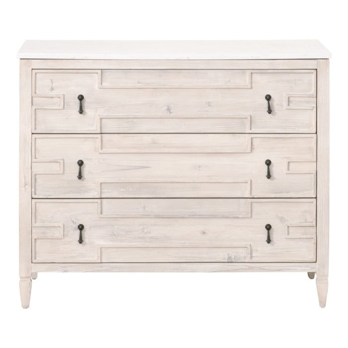 cabinet three drawer white wash pine