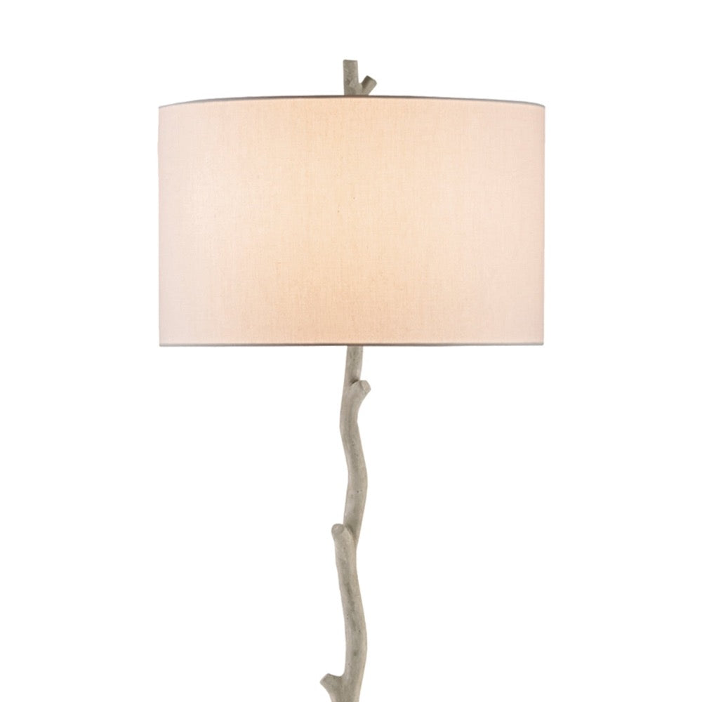 faux wood grey floor lamp with off wite shade