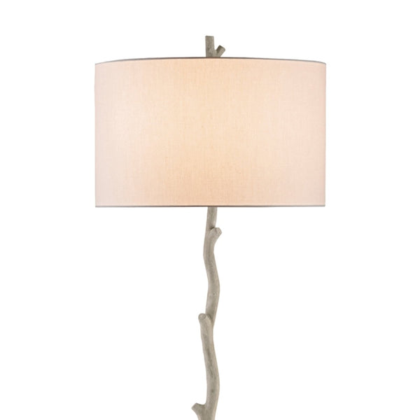 faux wood grey floor lamp with off wite shade