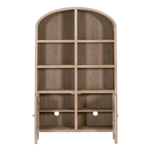 cane storage cabinet two door multi shelf natural gold hardware