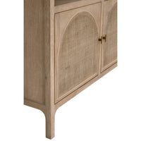 cane storage cabinet two door multi shelf natural gold hardware