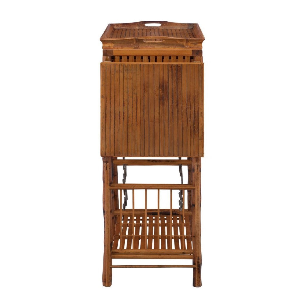 tortoise shell bamboo wine bar removeable tray storage