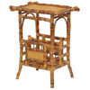 tortoise shell bamboo fold out chair and magazine holder table in a neutral room