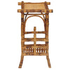 tortoise shell bamboo fold out chair and magazine holder table in a neutral room