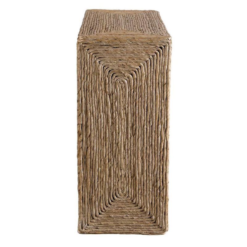 accent table square natural woven banana plant coastal
