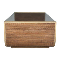coffee table glass top woven wood detail driftwood gray finish