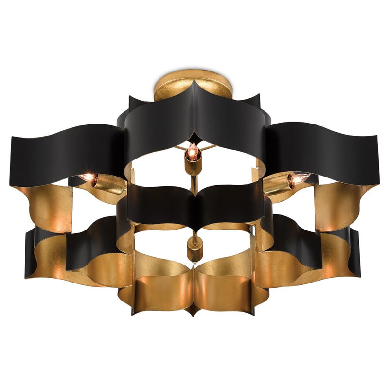 large black gold leaf lotus chandelier