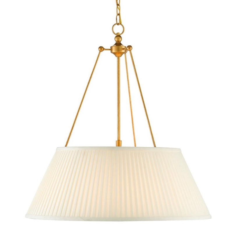 suspension pendant light antique gold finish pleated off-white shade