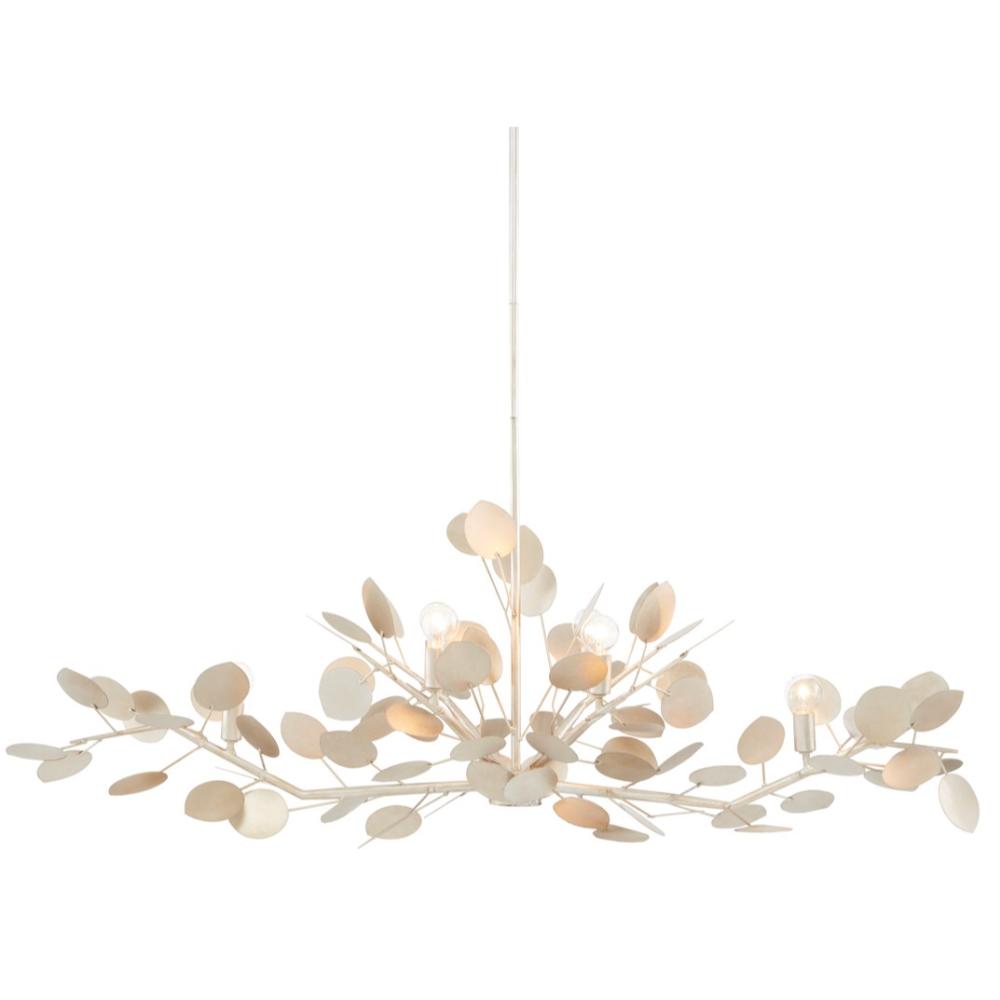 wrought iron oval chandelier lunaria inspired silver leaf