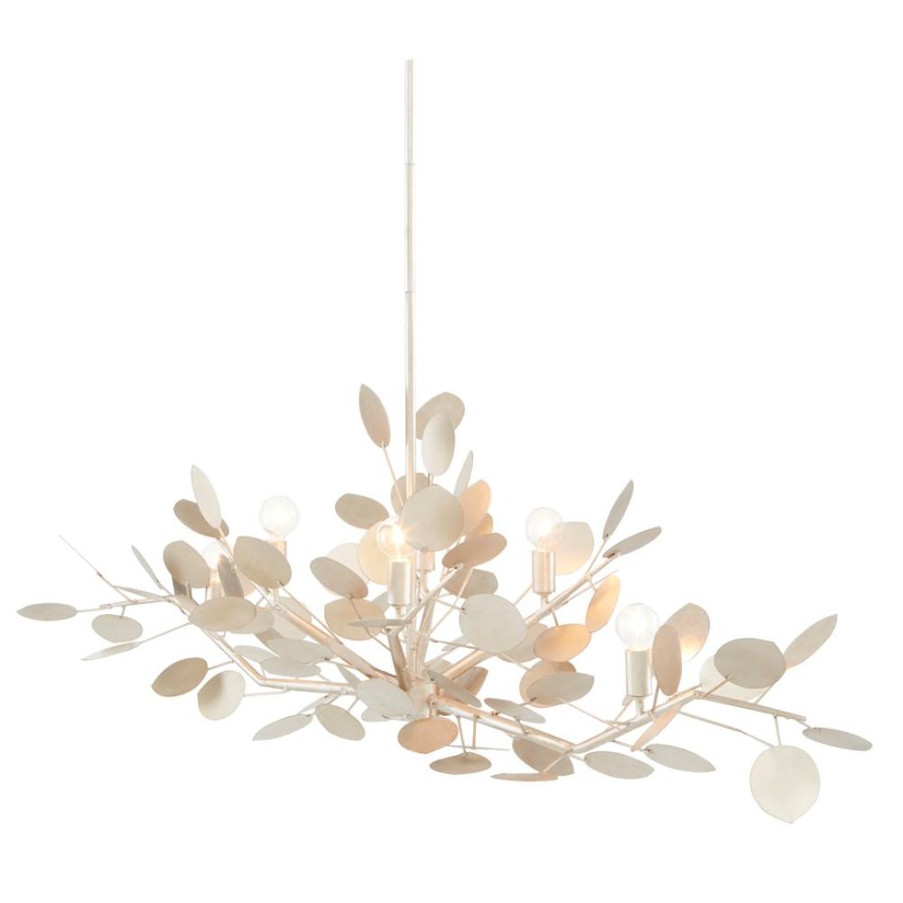 wrought iron oval chandelier lunaria inspired silver leaf