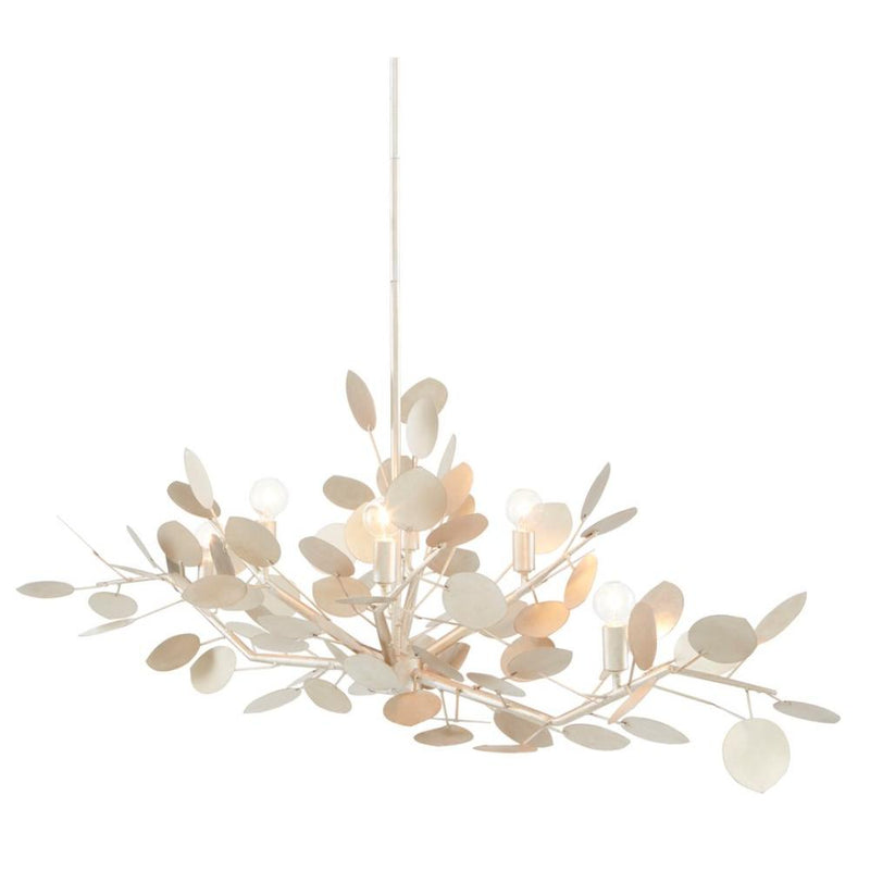 wrought iron oval chandelier lunaria inspired silver leaf