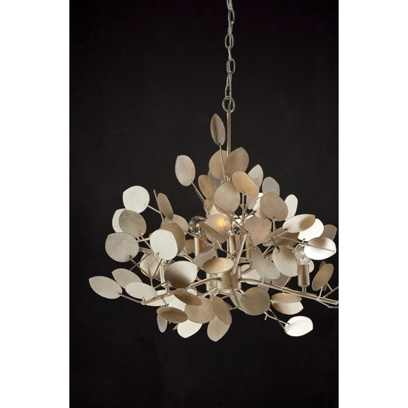 wrought iron chandelier lunaria inspired silver leaf