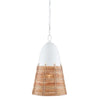 gumdrop-shaped pendant light white top rattan bottom