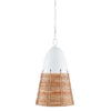 gumdrop-shaped pendant light white top rattan bottom