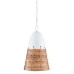 gumdrop-shaped pendant light white top rattan bottom