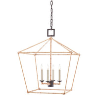 rattan wrapped iron hanging lantern light fixture