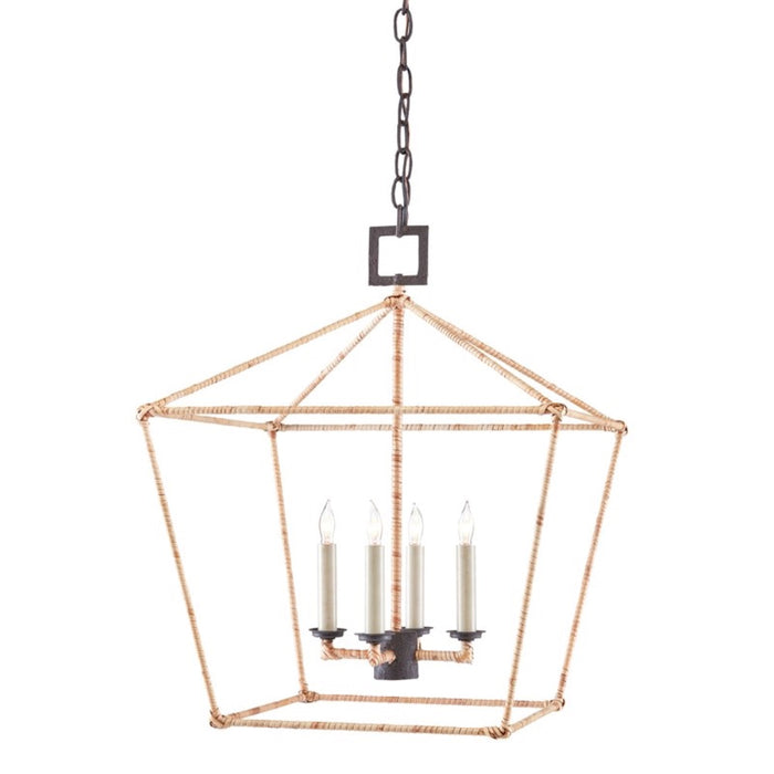 rattan wrapped iron hanging lantern light fixture
