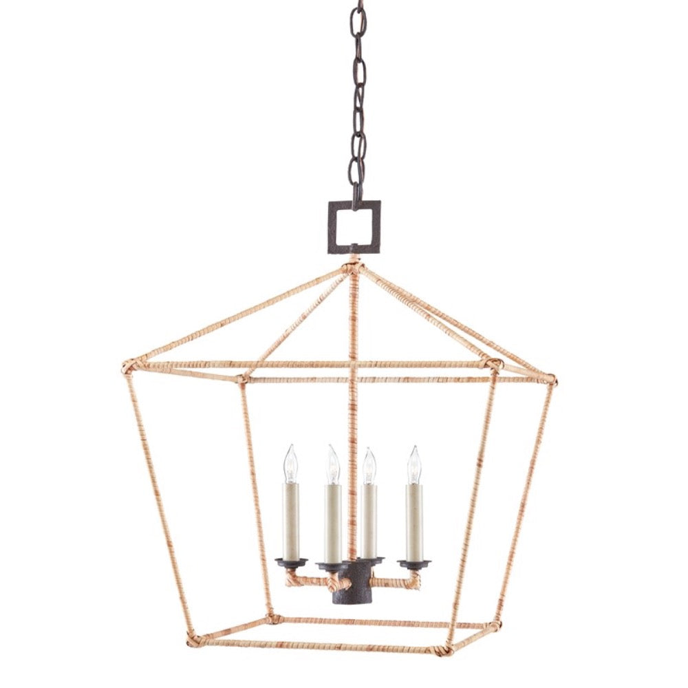 rattan wrapped iron hanging lantern light fixture