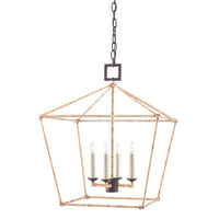 rattan wrapped iron hanging lantern light fixture
