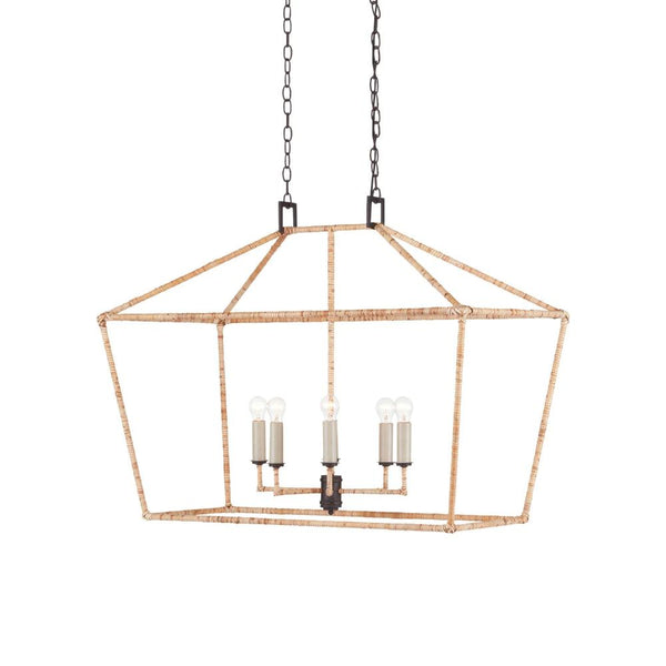 rattan wrapped iron hanging rectangle lantern light fixture