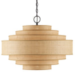 round natural grasscloth covered layered shades chandelier