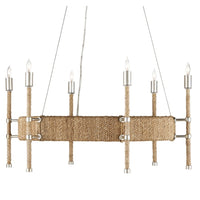 round chandelier abaca rope wrapped frame 6-bulb silver leaf detail