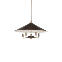 Bronze ceiling light fixture with five bulbs on a white background
