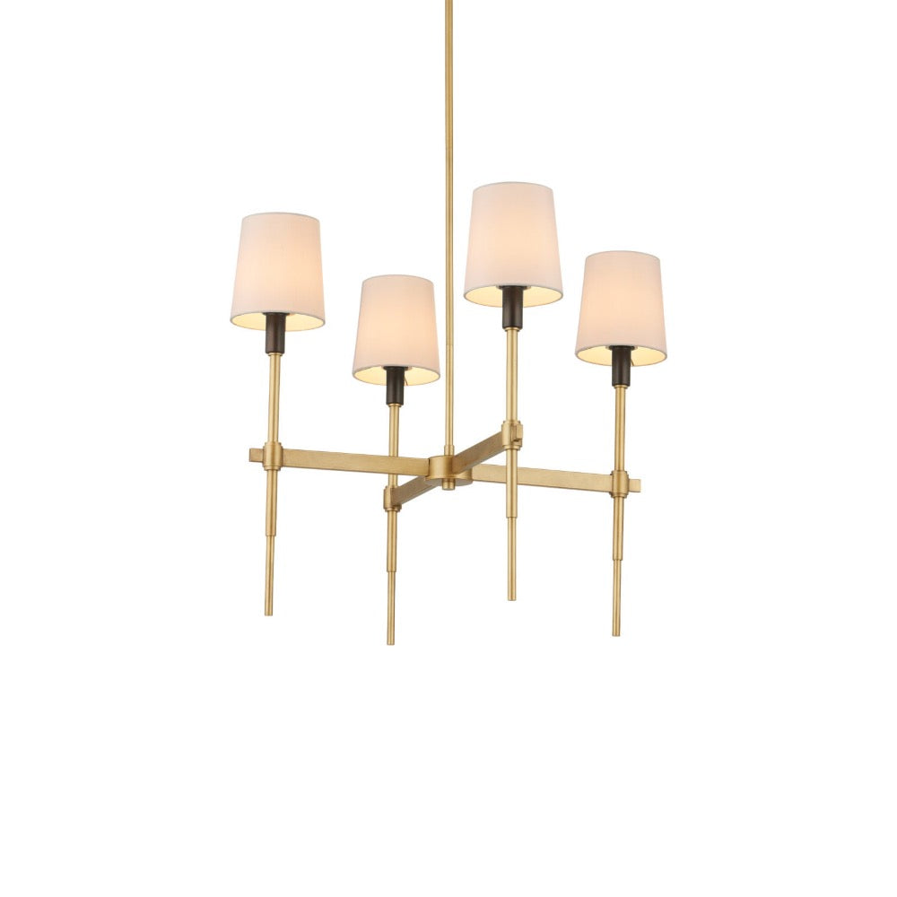 4 light pendant with ivory shades and brass finish