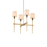 4 light pendant with ivory shades and brass finish