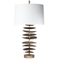 Decorative table lamp with a unique spiral design on a white background