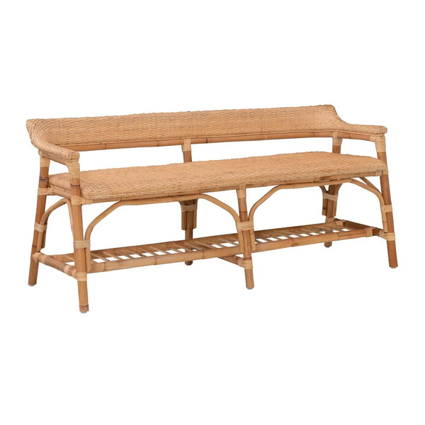 Wicker bench with a shelf on a white background
