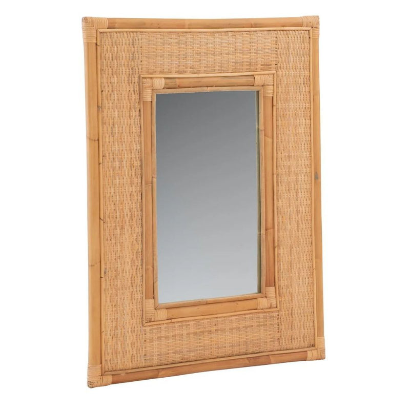 polished rattan wall mirror rectangle neutral