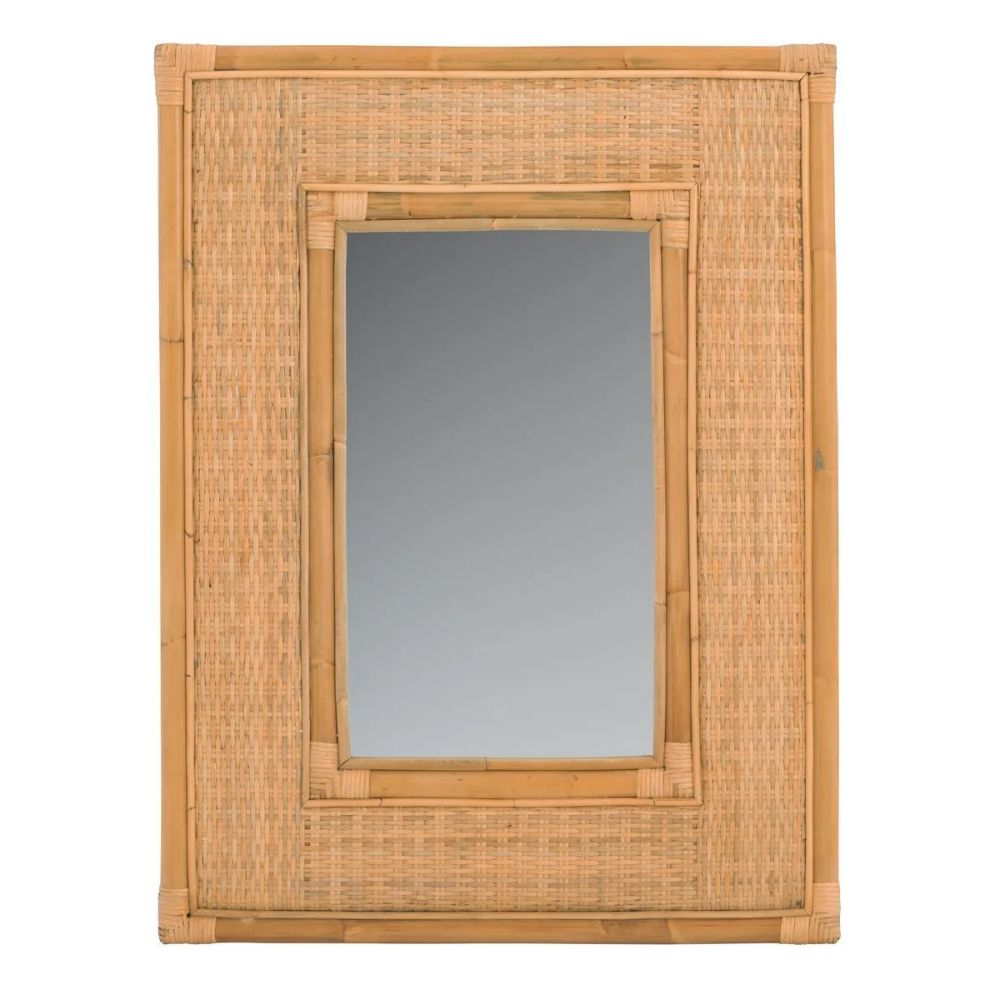 polished rattan wall mirror rectangle neutral