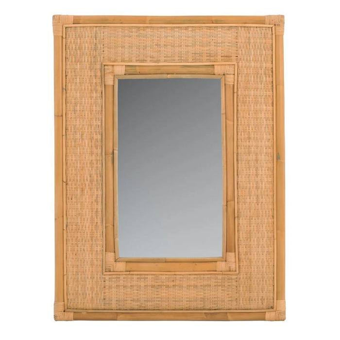 polished rattan wall mirror rectangle neutral