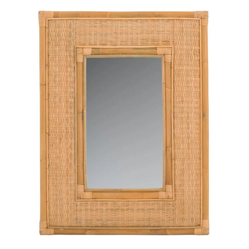 polished rattan wall mirror rectangle neutral
