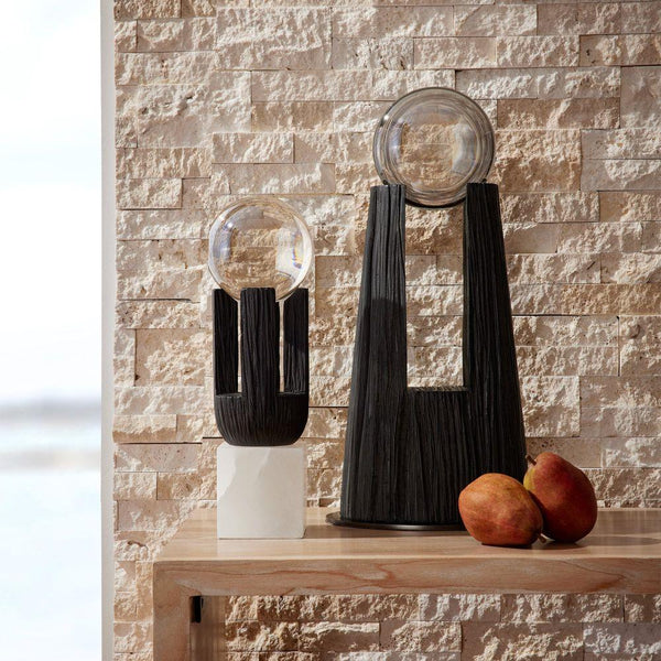 sculpture ebony textured based resin smoked crystal round top