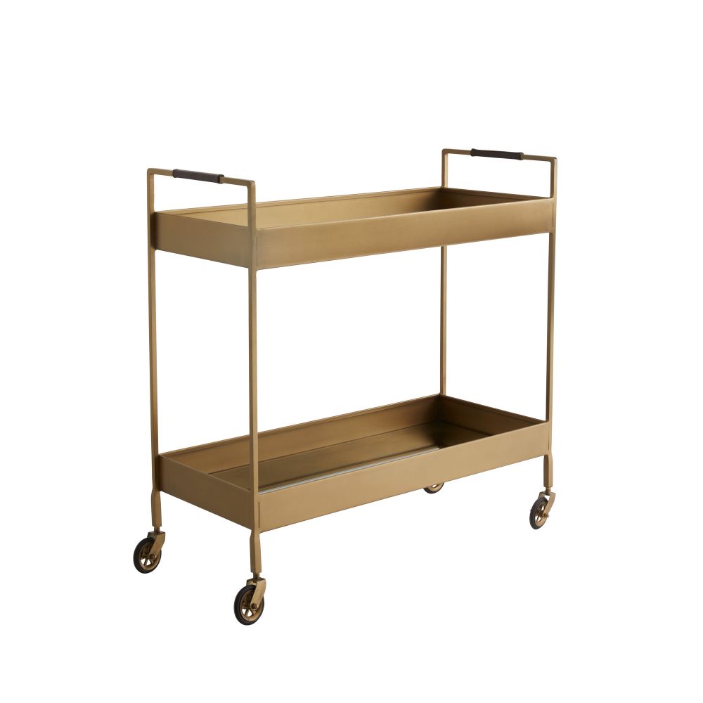 bar cart leather mirror glass iron antique brass finish two tier casters