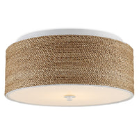 round ceiling mounted lighting fixture white finish natural abaca rope diffuser